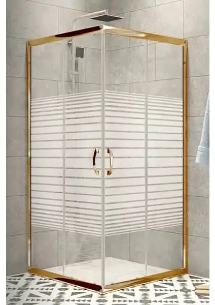 Durul Duşakabin Altın Profil 5 mm Çizgili Cam ile Modern Banyo Tasarımı İçin Şık Çözüm