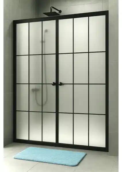 Durul Duşakabin Ön Cephe Siyah Çizgi Komple Buzlu Modern ve Şık Banyo Çözümü