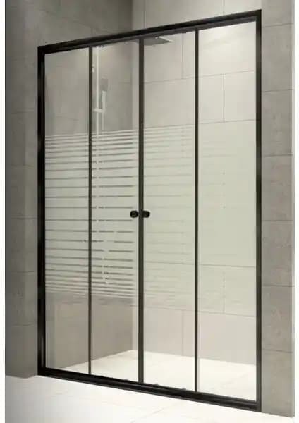 Durul Duşakabin Ön Cephe Siyah Çizgili Modern Banyo Tasarımı 180 cm yüksekliği ve 154 cm genişliğiyle şık ve dayanıklı