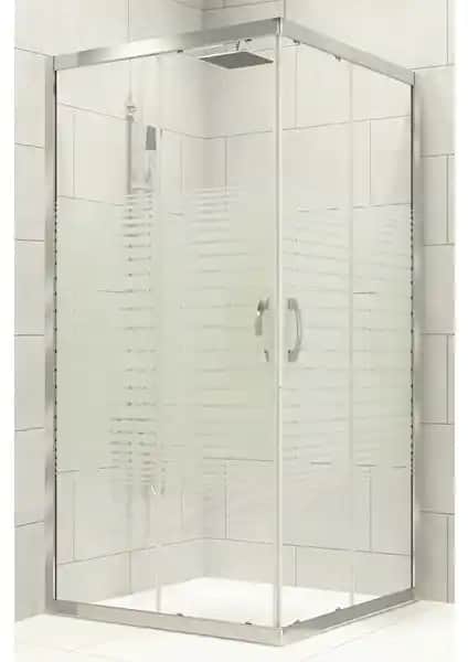 Durul Kare Çizgili 5mm Temperli Cam Duşakabini 190 cm yüksekliği ile modern banyolara şıklık katıyor