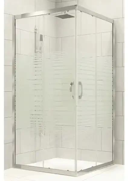 Durul Kare Çizgili 5mm Temperli Cam Duşakabini 190 cm yüksekliği ile modern banyolara şıklık katıyor