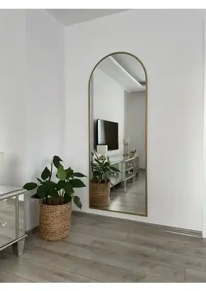 Effe Yapı Dekor Altın Renkli Metal Çerçeveli Duvara Monte Boy Aynası 180x70 cm