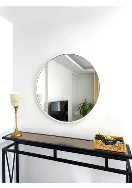 Effe Yapı Dekor Beyaz Metal Çerçeveli 70 cm Yuvarlak Ayna – Modern ve Şık Tasarım