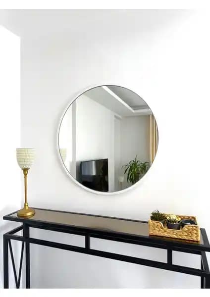 Effe Yapı Dekor Beyaz Metal Çerçeveli 70 cm Yuvarlak Ayna – Modern ve Şık Tasarım