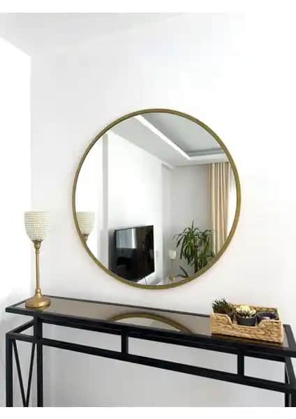 Effe Yapı Dekor Gold Metal Çerçeveli 80 cm Yuvarlak Ayna Modern ve Şık Tasarım