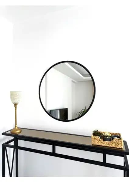 Effe Yapı Dekor Siyah Metal Çerçeveli 60 cm Yuvarlak Ayna Modern ve Şık Tasarım