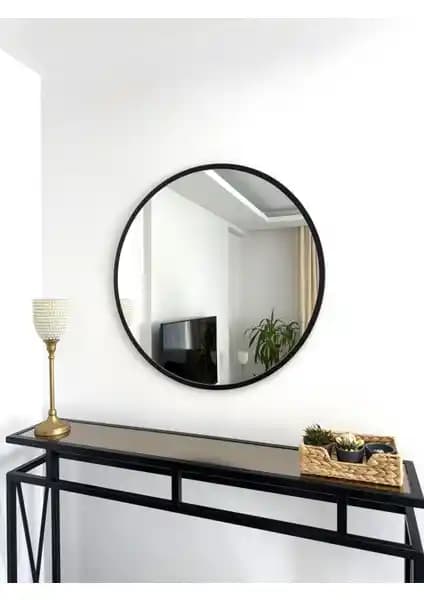 Effe Yapı Dekor Siyah Metal Çerçeveli 70 cm Yuvarlak Ayna Modern ve Şık Tasarım