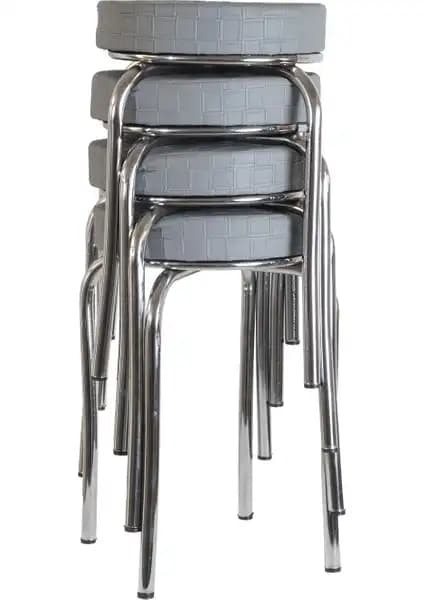 Ekip Metal Gri Deri Tabure Modern ve Dayanıklı Oturma Çözümü