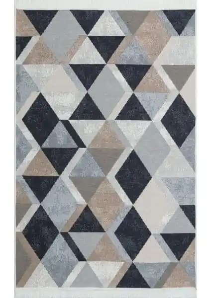 Eko Halı Arya Ar 10 Bej Siyah Yıkanabilir Pamuk Etnik Motifli Modern Halı