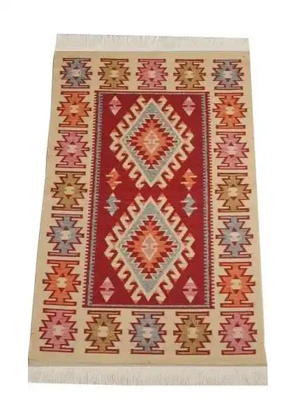ELMASS Çift Taraflı Antik Eşme Desen Kilim Yolluk Kırmızı Modern ve Dayanıklı Dekoratif Halı
