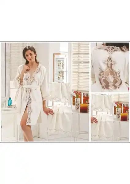 Elvira Home Bambu Havlu Fransız Dantelli Kadın Bornoz Takımı Lüks ve Sürdürülebilir Tasarım