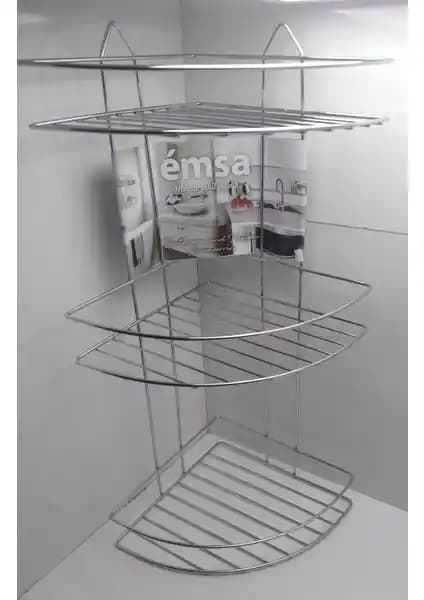 Emsa 3 Katlı Oval Köşelik Banyo Rafı Paslanmaz Çelik Dayanıklı ve Şık Tasarım