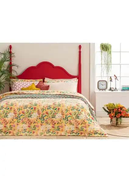 English Home Bloomy Branch Kolay Ütülenir Çift Kişilik Nevresim: Enerjik Sarı Tasarım ve Kullanım Kolaylığı