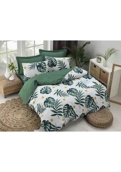 Eponj Home Kolay Ütülenir Monstera Yeşil Nevresim Takımı Çift Kişilik 200x220 cm