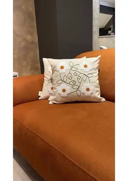 Ersperto Papatya Punch Panç Nakışlı Kırlent Kılıfı Modern ve Şık Ev Dekorasyonu İçin