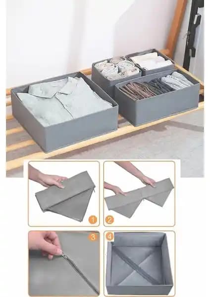 Esti 4'lü Çekmece Düzenleyici Kutu Seti Antrasit Modern Ev ve Ofis Organizasyonu