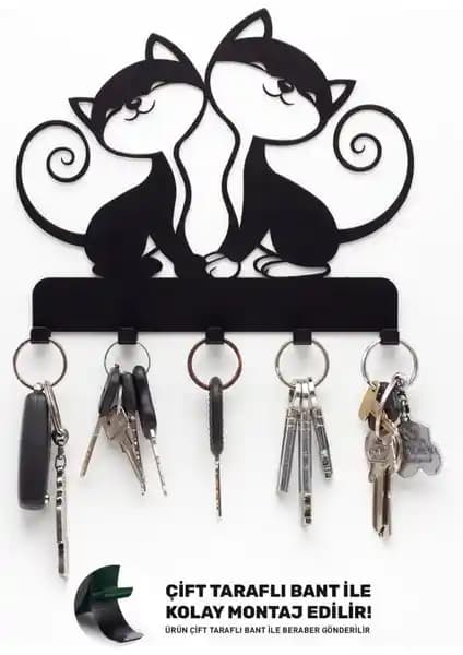 Evay Metal Kedi Desenli Anahtarlık Askısı Şıklık ve Dayanıklılık Sunar