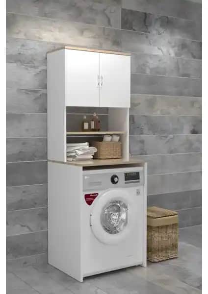EVDEMO Beyaz Çamaşır Makinesi Üstü Banyo Dolabı Rafı Modern ve Fonksiyonel Çözüm
