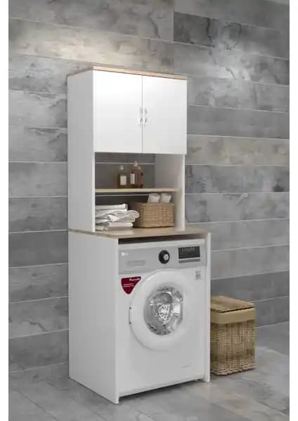 EVDEMO Beyaz Çamaşır Makinesi Üstü Banyo Dolabı Rafı Modern ve Fonksiyonel Çözüm