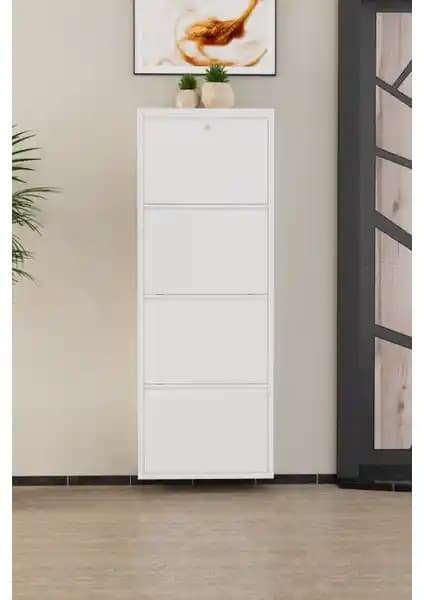 EVDEMO Kilitli 4 Kapaklı Metal Ayakkabılık Beyaz Modern ve Dayanıklı Depolama Çözümü