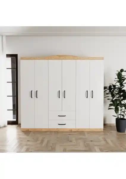 EVDEMO Selin 6 Kapak ve 2 Çekmeceli Modern Gardırop Geniş Depolama ve Estetik Tasarım