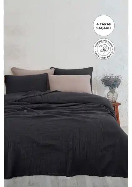Evlen Home Collection %100 Pamuk Müslin Yatak Örtüsü Çift Kişilik Battal Boy