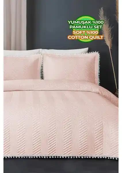 Evlen Home Collection Kapitone Ponponlu %100 Pamuk Tek Kişilik Yatak Örtüsü Takımı