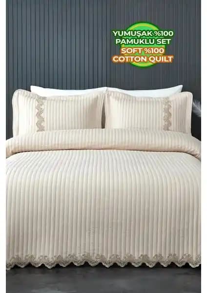 Evlen Home Collection Mihrimah Dantelli Lüks Yatak Örtüsü Seti: Şıklık ve Konforun Buluşması