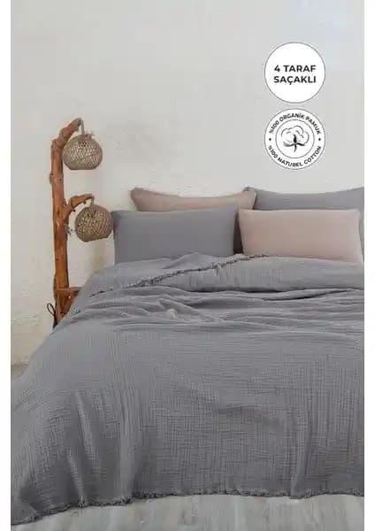 Evlen Home Collection Müslin Pamuk Battal Takımı Çift Kişilik Yatak Örtüsü ve Yastık Kılıfı Seti