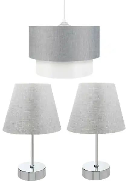 Evlight 3'lü Modern ve Şık İç Mekan Aydınlatma Seti Gri Metal Tasarım