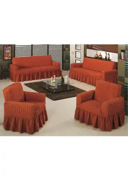 Evory Home Bürümcük Maxi Koltuk Örtüsü Takımı Kiremit Renkli Modern Tasarım