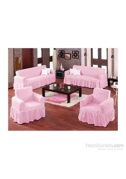 Evory Home Bürümcük Standart Koltuk Örtüsü Takımı Pembe Modern ve Şık Tasarım