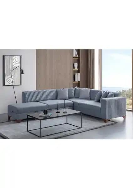 Eymense West Köşe Koltuk Takımı Gri Keten Modern Tasarım ve Konforun Buluşması