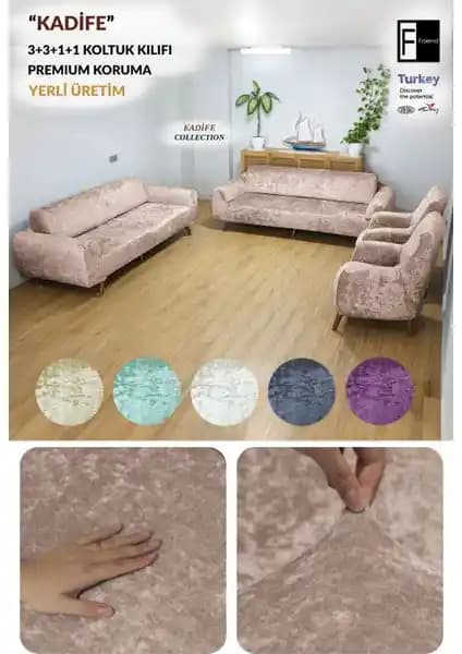 Faiend Kadife 3+3+1+1 Sütlü Kahve Lastikli Kanepe Örtüsü: Estetik ve Koruma Bir Arada