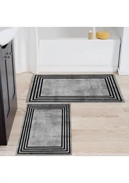 Faiend Yıkanabilir Dijital Baskılı Banyo Paspası Seti Kaymaz Tabanlı Modern Tasarım