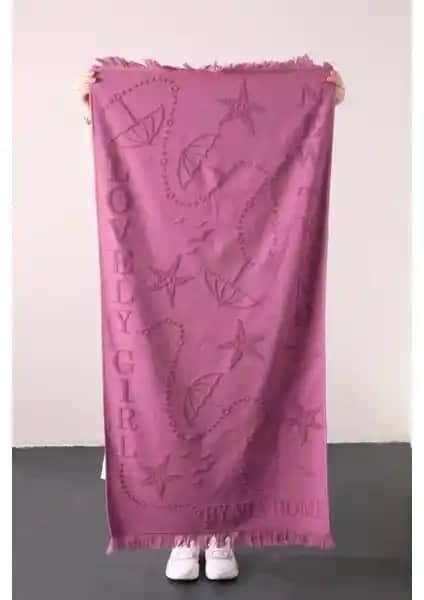 Favora Trend %100 Pamuk Kabartmalı Mürdüm Renkli Plaj Havlusu - Hafif ve Şık Tasarım