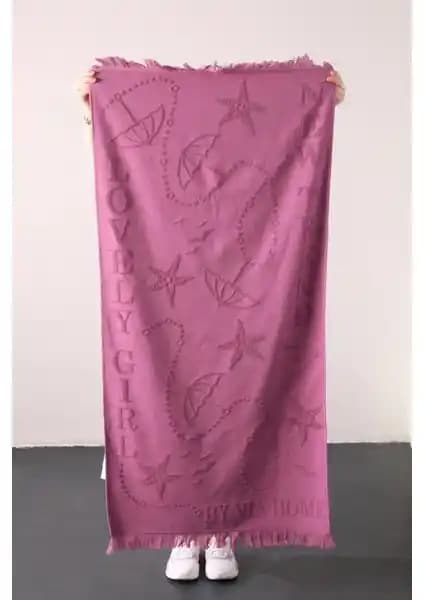 Favora Trend %100 Pamuk Kabartmalı Mürdüm Renkli Plaj Havlusu - Hafif ve Şık Tasarım