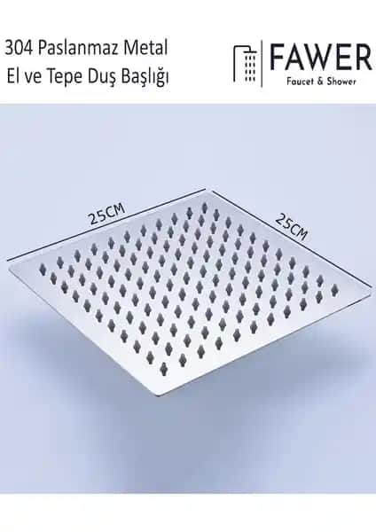 Fawer Kare Duş Başlığı 25x25 Paslanmaz Çelik Modern ve Dayanıklı Tasarım