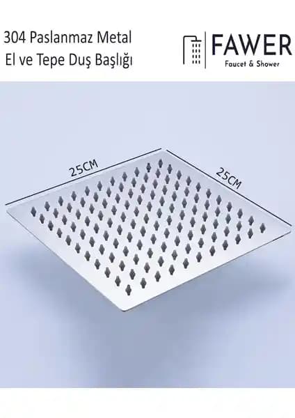Fawer Kare Duş Başlığı 25x25 Paslanmaz Çelik Modern ve Dayanıklı Tasarım