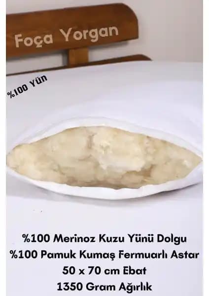 Foçatex %100 Doğal Merinos Kuzu Yünü Dolgulu Yıkanabilir Yün Yastık: Sağlıklı ve Konforlu Uyku Deneyimi