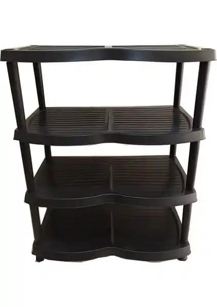 Foldhom Plastik Ayakkabılık ve Terlik Rafı 4 Katlı Siyah Modern ve Pratik Tasarım