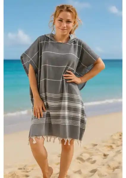 Formeya %100 Pamuklu Yetişkin Peştemal Panço Plaj ve Ev Kullanımı İçin Modern Tasarım