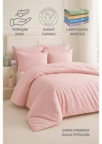 Formeya Çizgili Lastikli Tek Kişilik Nevresim Takımı Türkiye’de Üretilmiş Modern Tasarım