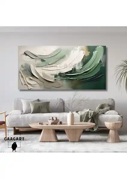 Gaagart Panoramik Yeşil Soyut Kanvas Duvar Tablosu Modern İç Mekan Dekorasyonu İçin