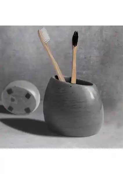Ghogol Home Eliptik Beton Diş Fırçalık Modern ve Dayanıklı Banyo Aksesuarı