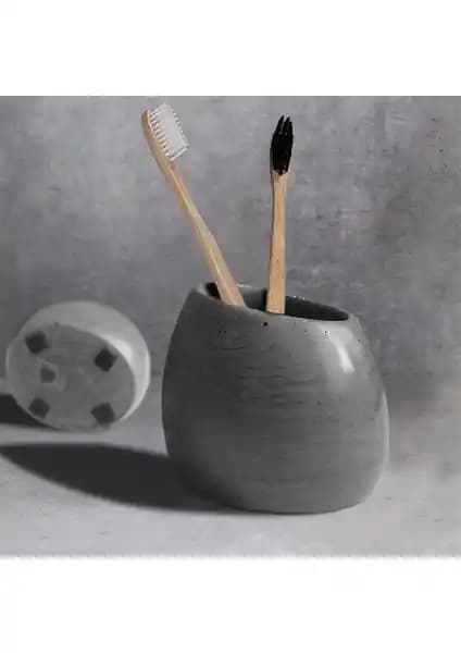 Ghogol Home Eliptik Beton Diş Fırçalık Modern ve Dayanıklı Banyo Aksesuarı