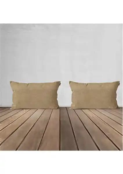 Goccia 2'li Kadife Dokulu Dikdörtgen Kırlent Kılıfı Bej Renkli Modern Tasarım