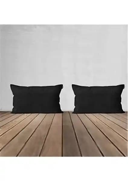 Goccia 2'li Kadife Dokulu Dikdörtgen Kırlent Kılıfı Siyah Modern Ev Dekorasyonu İçin