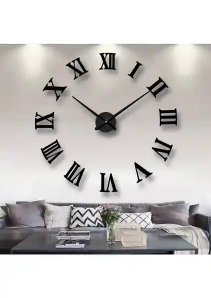 GoGoPlus Siyah Ahşap 3D Roma Rakamlı Duvar Saati Modern Tasarım ve Kaliteli İşçilik