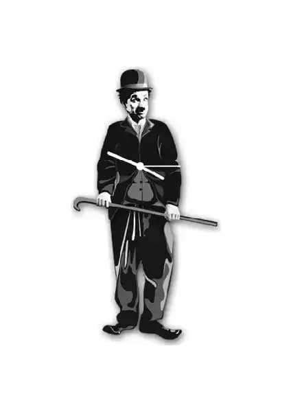 Good Time Charlie Chaplin Sallanan Sarkaçlı Ahşap Duvar Saati Dekoratif ve Modern Tasarım